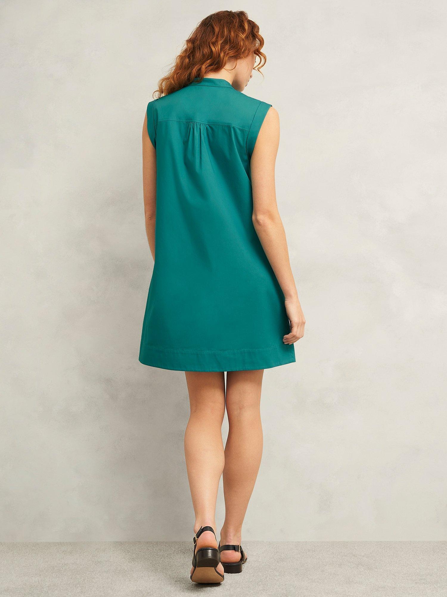 Product image 2 of 6, which shows Hobbs Skye Cotton Sleeveless Mini Dress, Myrtle Green, 10