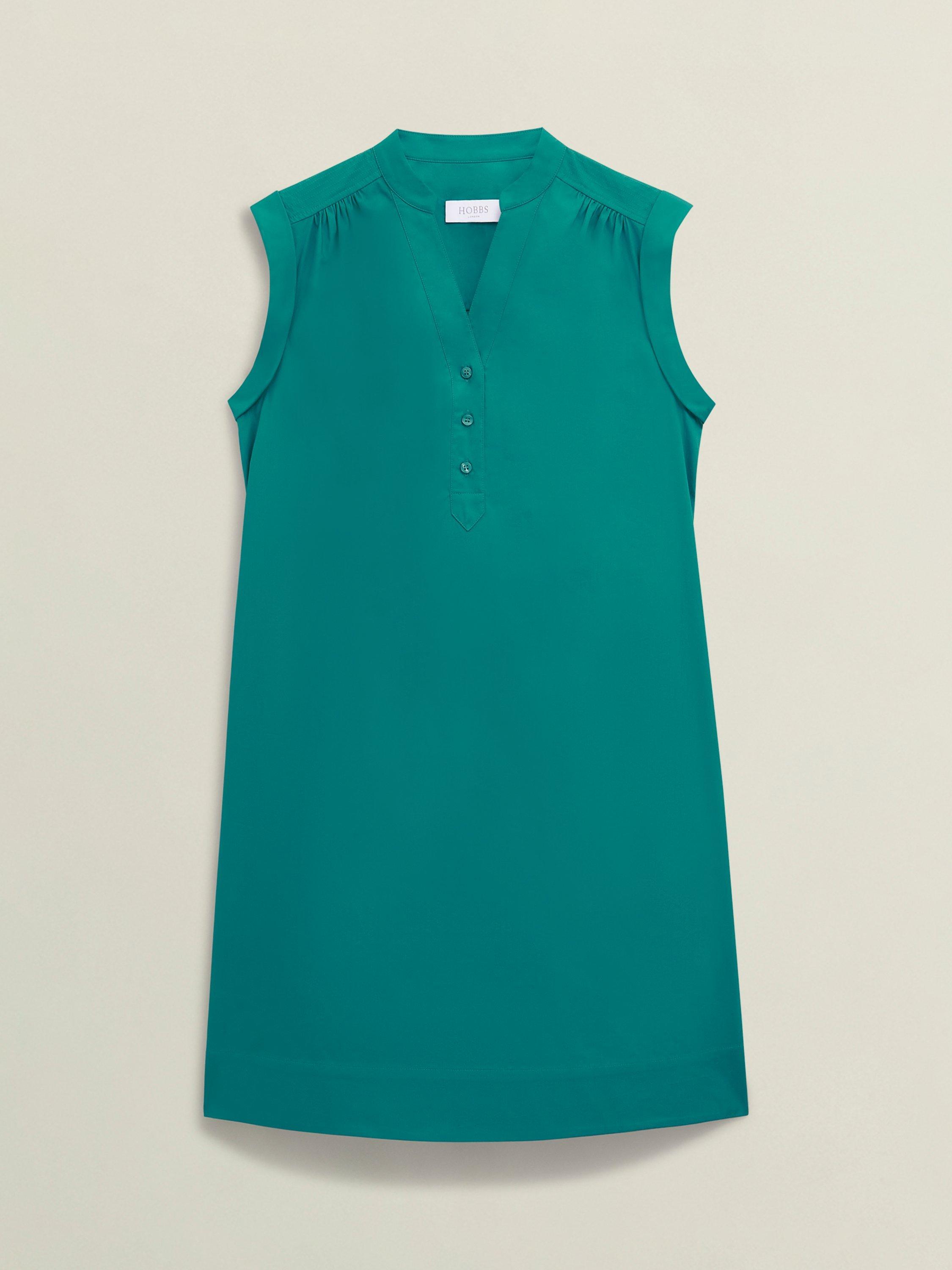 Product image 4 of 6, which shows Hobbs Skye Cotton Sleeveless Mini Dress, Myrtle Green, 10