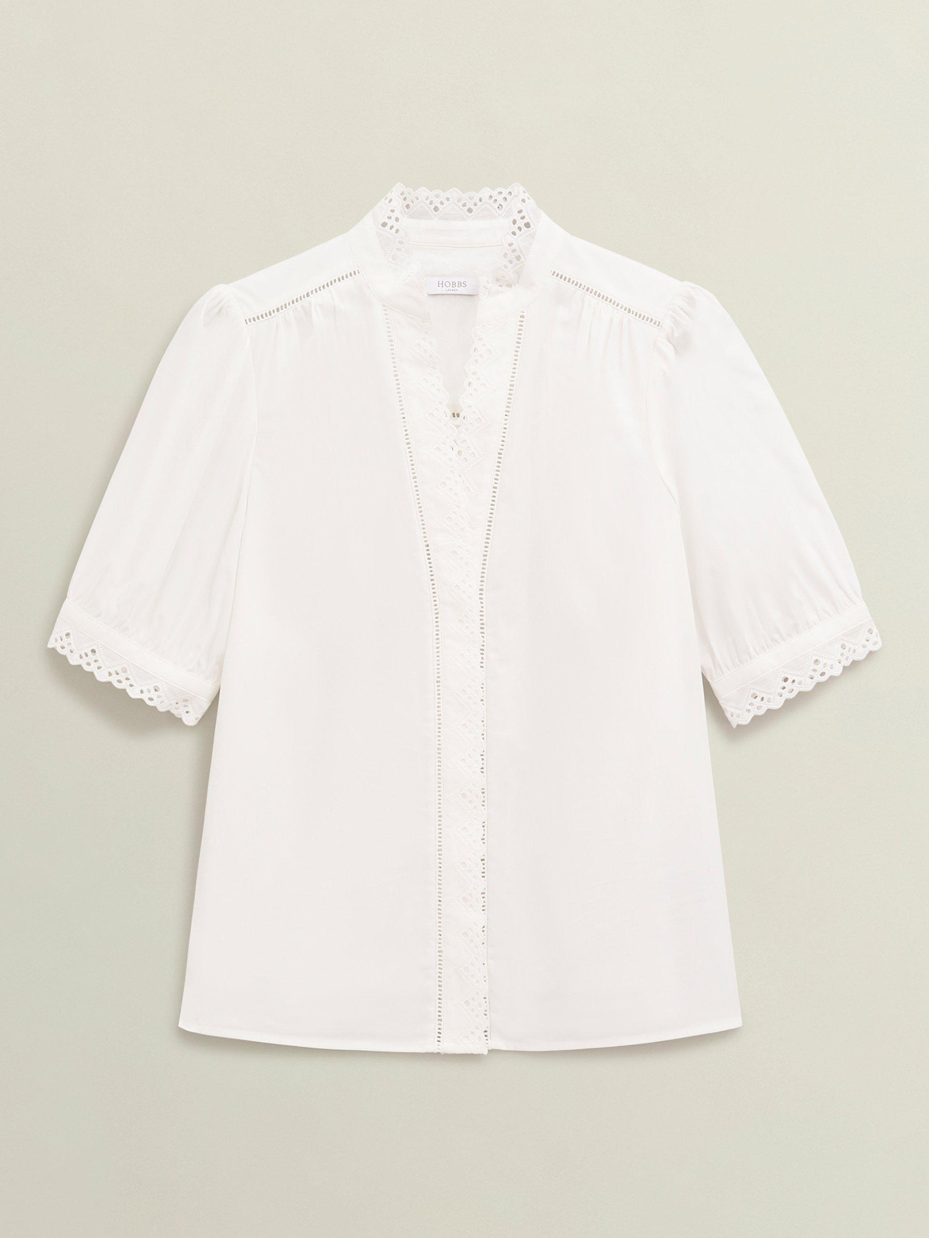 Product image 4 of 5, which shows Hobbs Karis Scallop Trim Blouse, White, 10