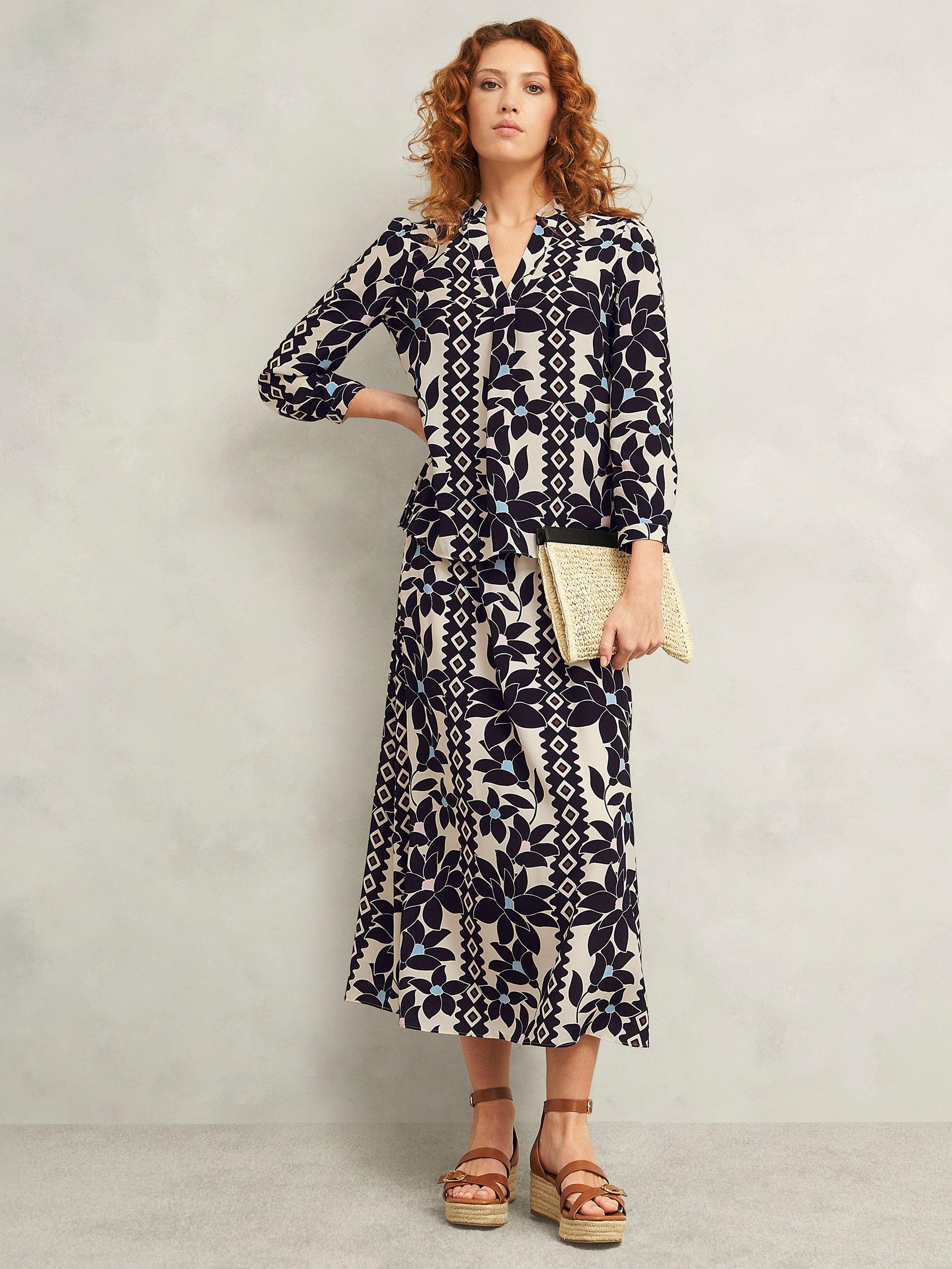 Product image 1 of 6, which shows Hobbs Jilly Abstract Floral Top, Navy/Multi, 10