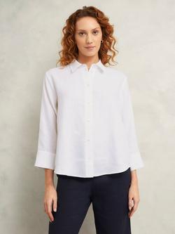Hobbs Vita Linen Three Quarter Sleeve Shirt, White, White