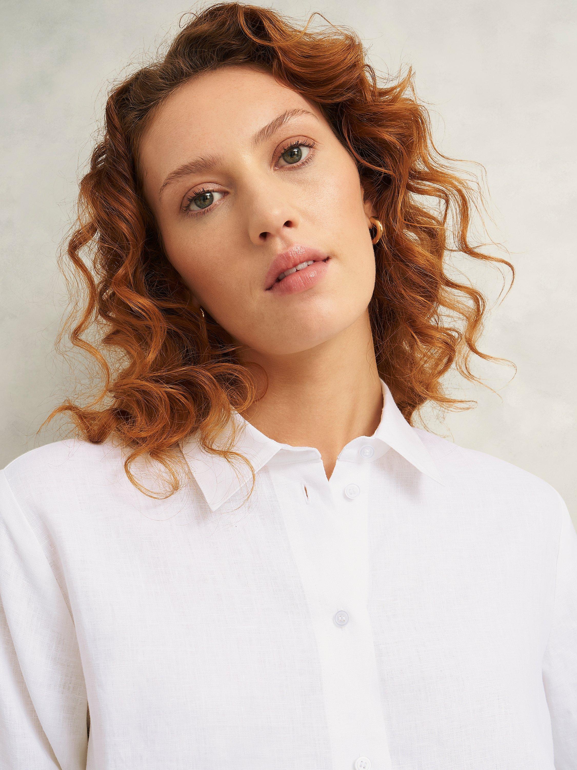 Product image 3 of 6, which shows Hobbs Vita Linen Three Quarter Sleeve Shirt, White, 20