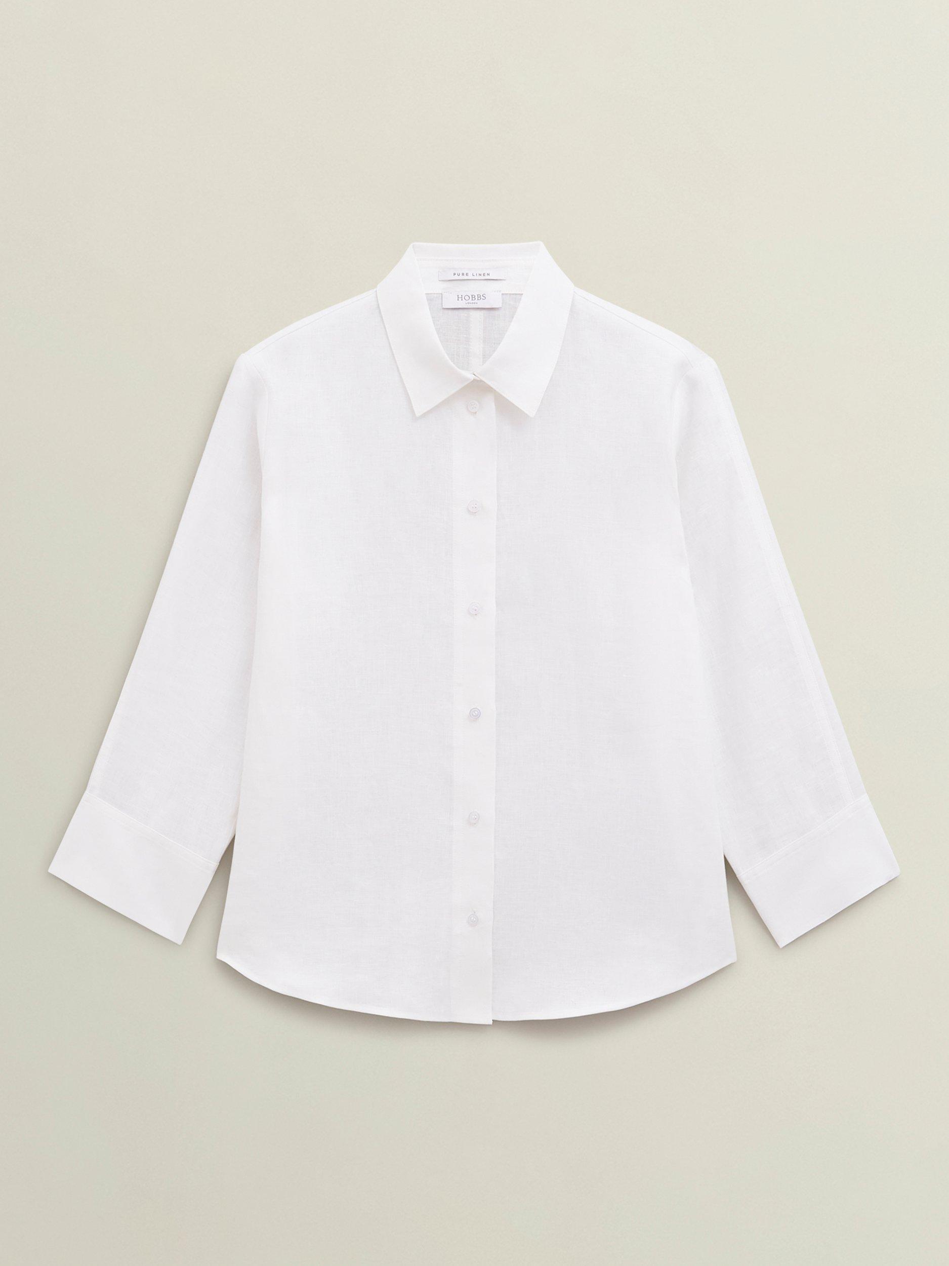 Product image 4 of 6, which shows Hobbs Vita Linen Three Quarter Sleeve Shirt, White, 20