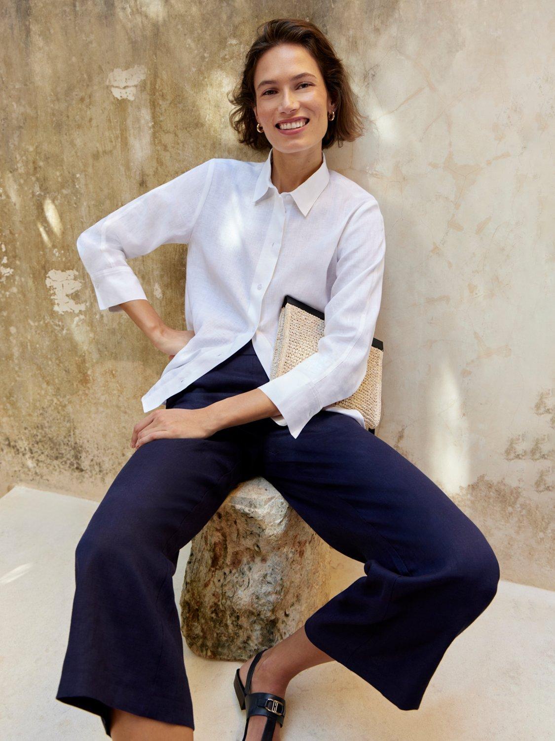 Product image 5 of 6, which shows Hobbs Vita Linen Three Quarter Sleeve Shirt, White, 20