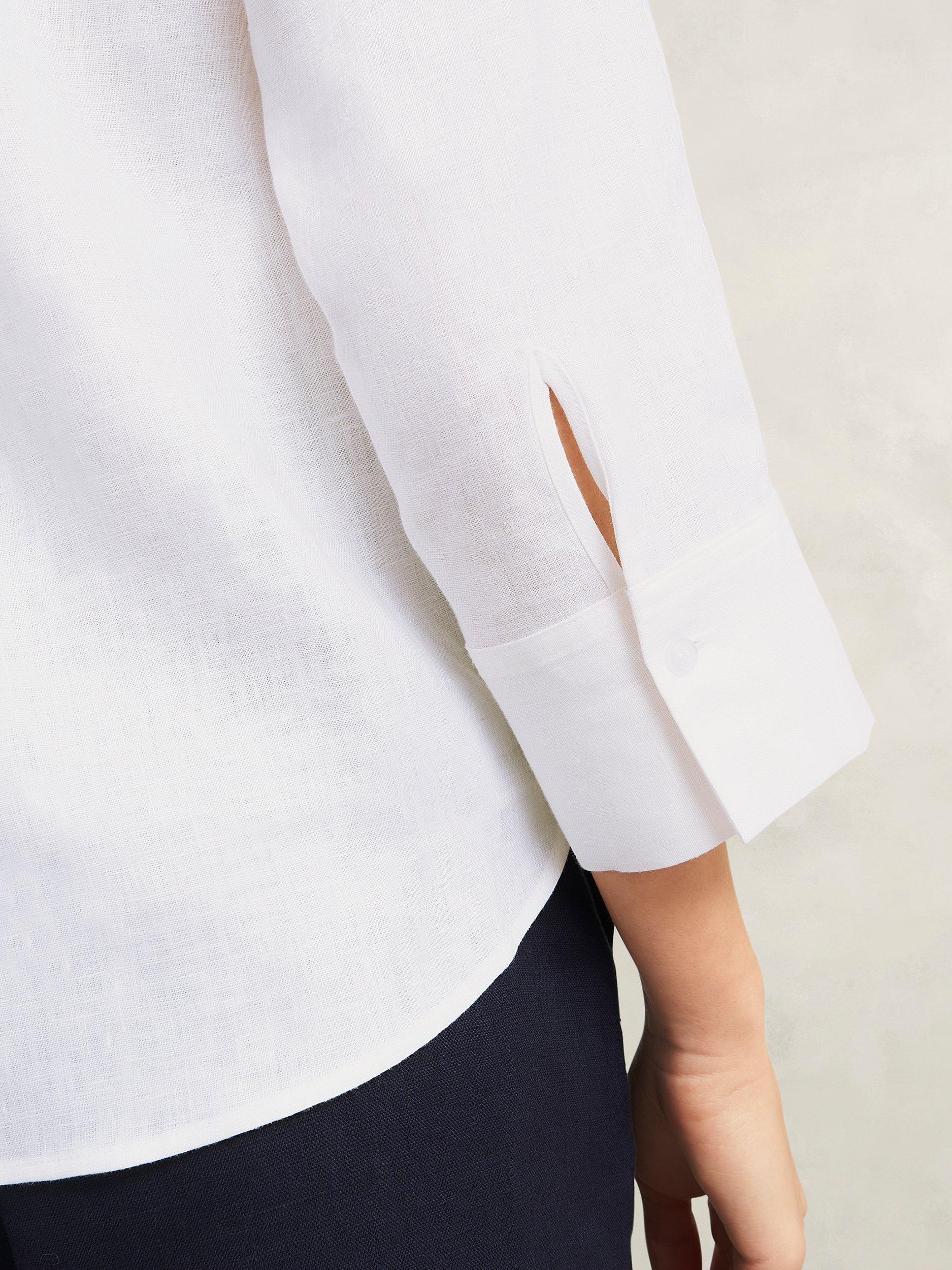 Product image 6 of 6, which shows Hobbs Vita Linen Three Quarter Sleeve Shirt, White, 20