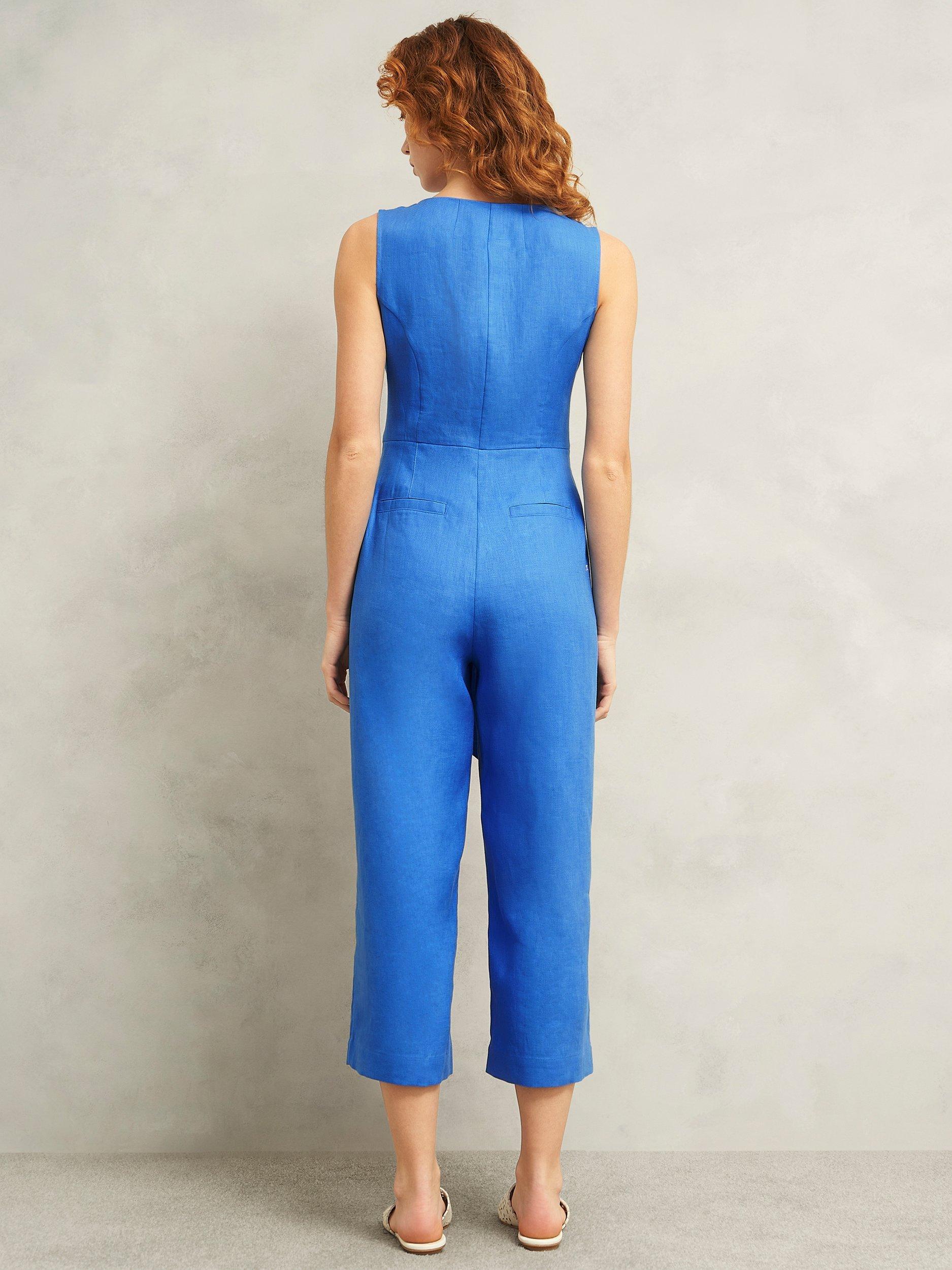 Product image 2 of 6, which shows Hobbs Melissa Pure Linen Jumpsuit, Bright Blue, 10