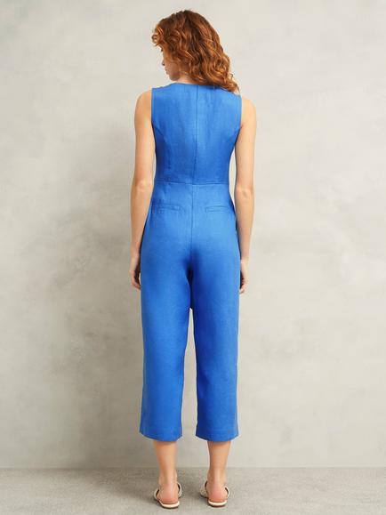 Hobbs Petite Melissa Pure Linen Jumpsuit, Bright Blue - view 2, Bright Blue