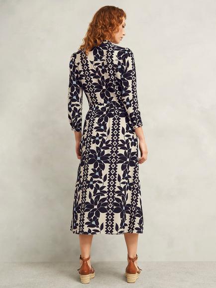 Hobbs Lyra Abstract Floral Skirt, Navy/Multi - view 2, Navy/Multi
