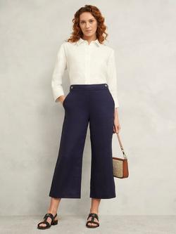 Hobbs Josephine Cropped Pure Linen Trousers, Navy, Navy