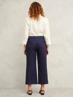 Hobbs Josephine Cropped Pure Linen Trousers, Navy - view 2, Navy