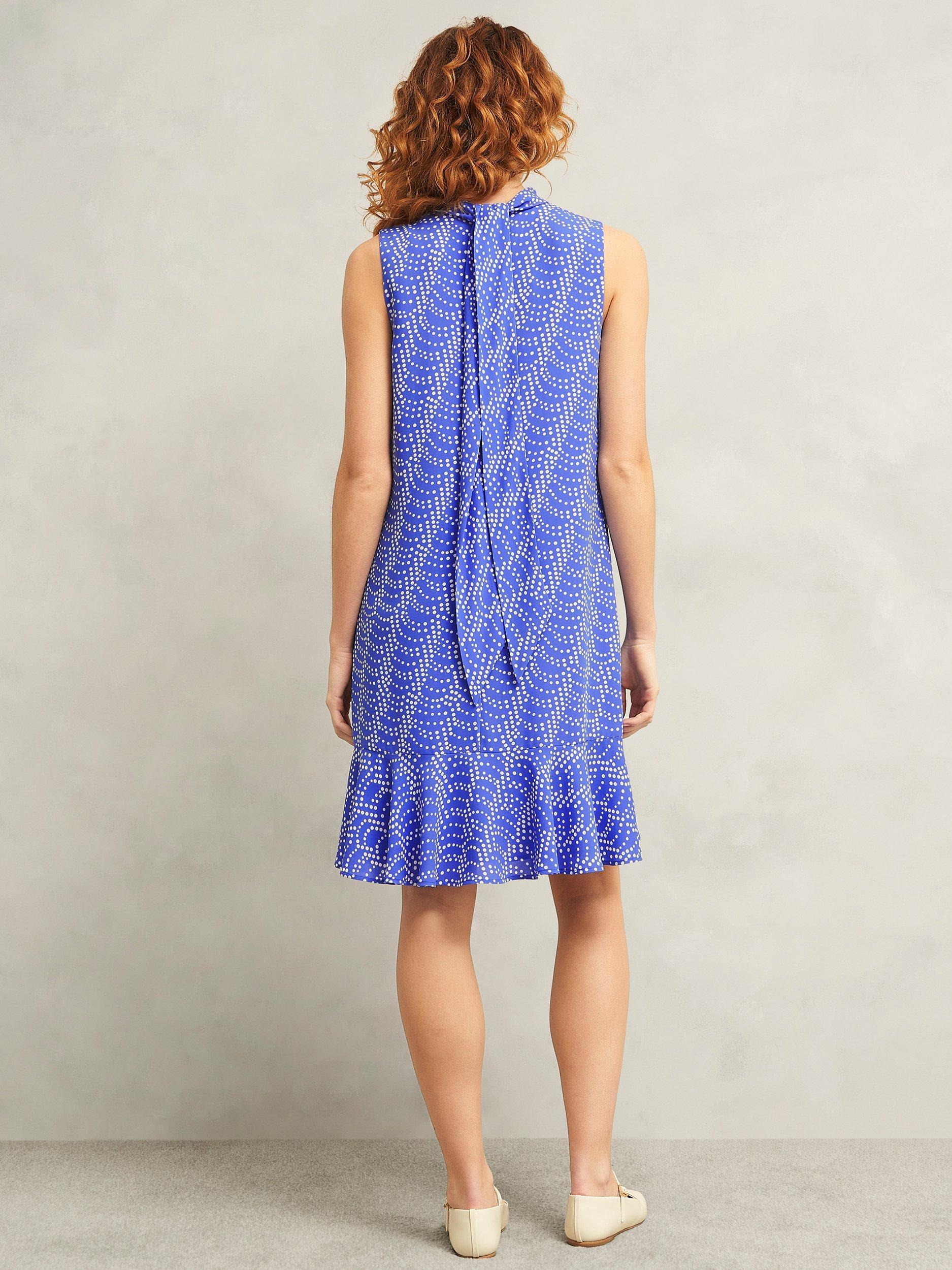 Product image 2 of 5, which shows Hobbs Ellis Spot Dress, Blue/Multi, 10