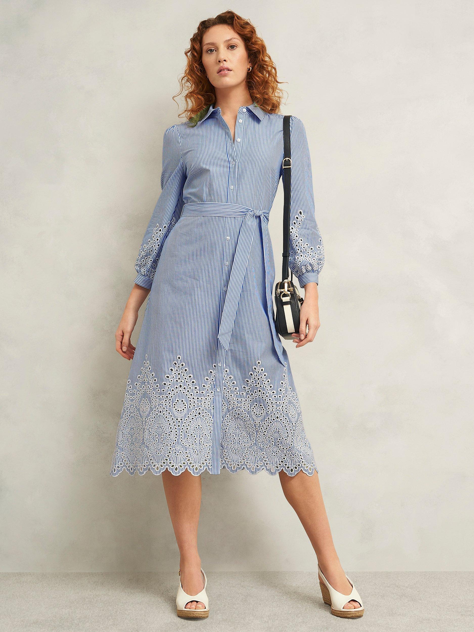 Product image 1 of 6, which shows Hobbs Juliette Stripe Shirt Dress, Blue/Multi, 10