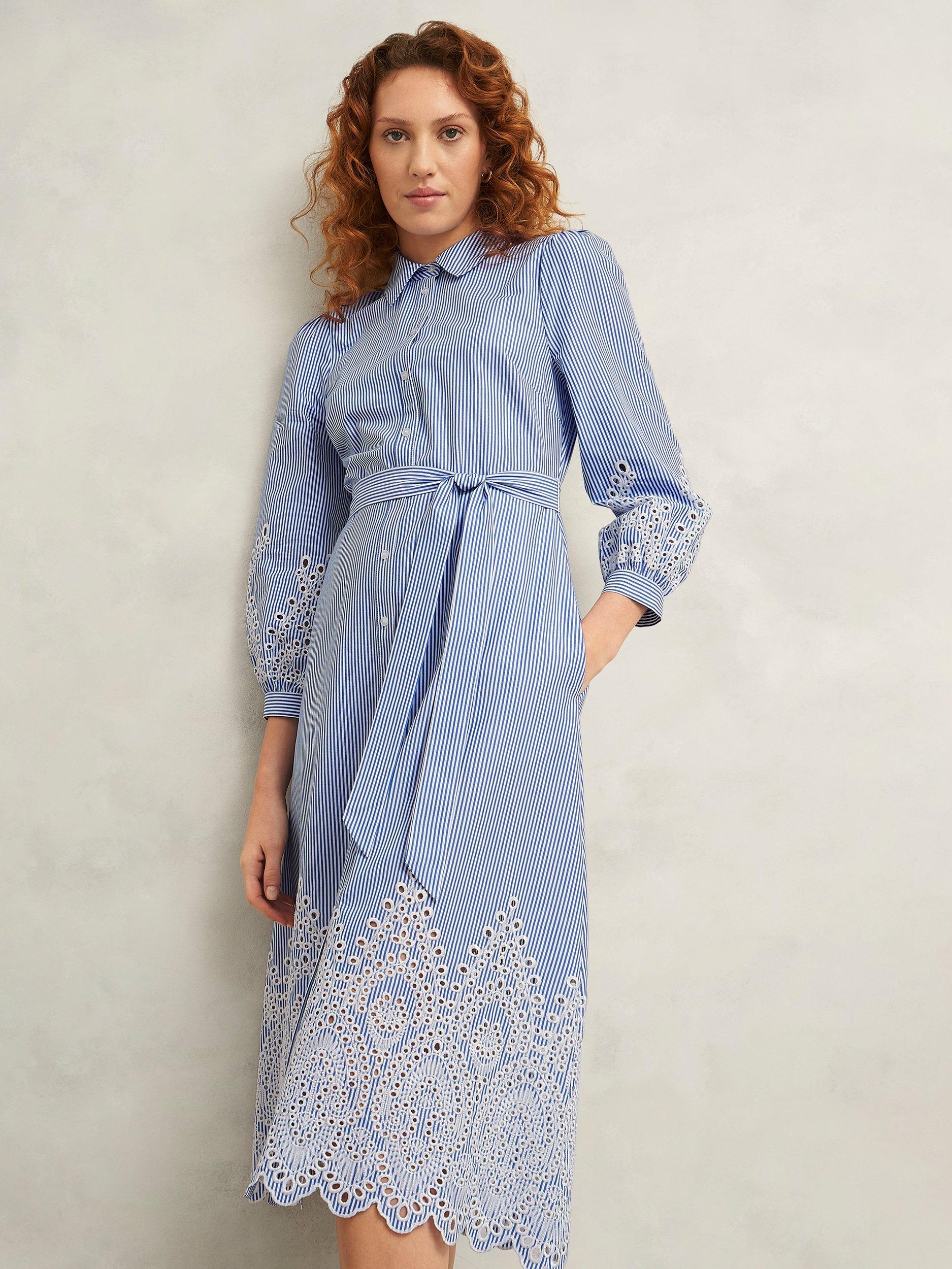 Product image 3 of 6, which shows Hobbs Juliette Stripe Shirt Dress, Blue/Multi, 10