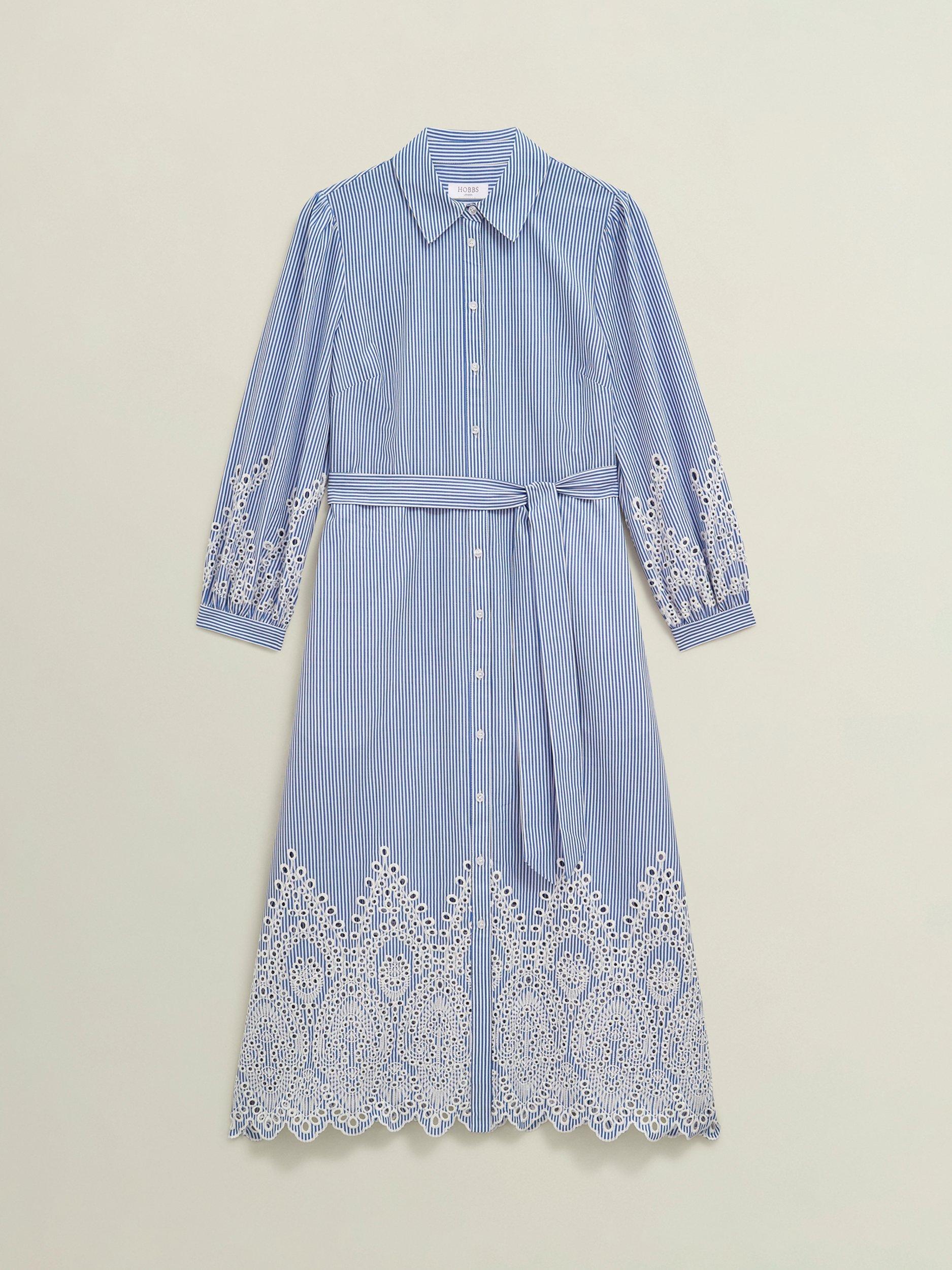 Product image 4 of 6, which shows Hobbs Juliette Stripe Shirt Dress, Blue/Multi, 10