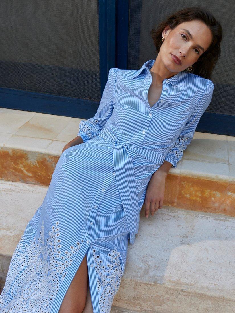 Product image 6 of 6, which shows Hobbs Juliette Stripe Shirt Dress, Blue/Multi, 10