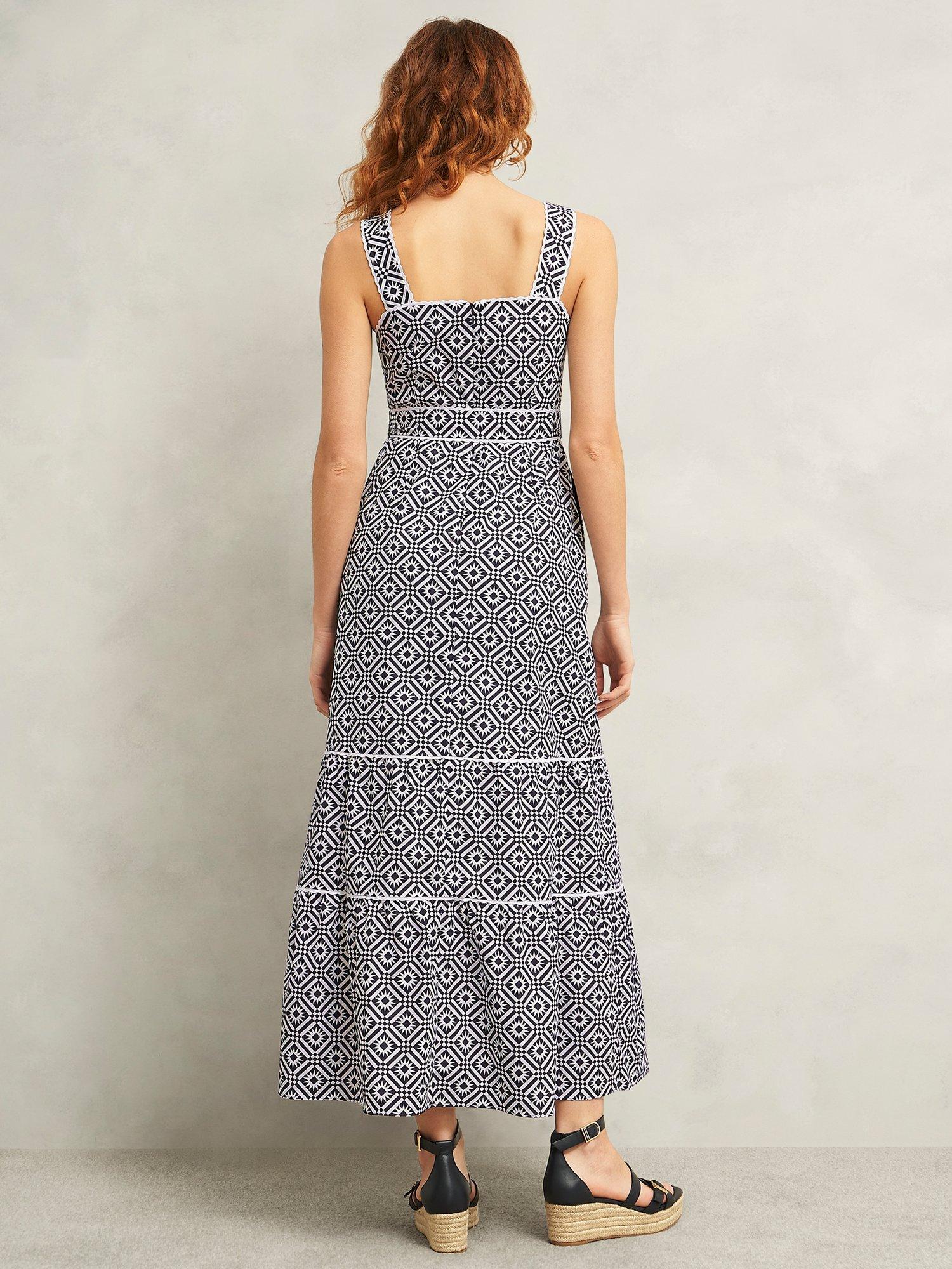 Product image 2 of 6, which shows Hobbs Kara Abstract Geometric Midi Dress, Navy/Multi, 10