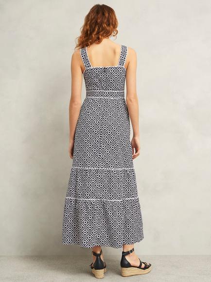 Hobbs Kara Abstract Geometric Midi Dress, Navy/Multi - view 2, Navy/Multi