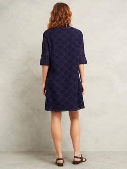 Hobbs Marcia Broderie Tunic Dress, Navy Blue - view 2, Navy Blue
