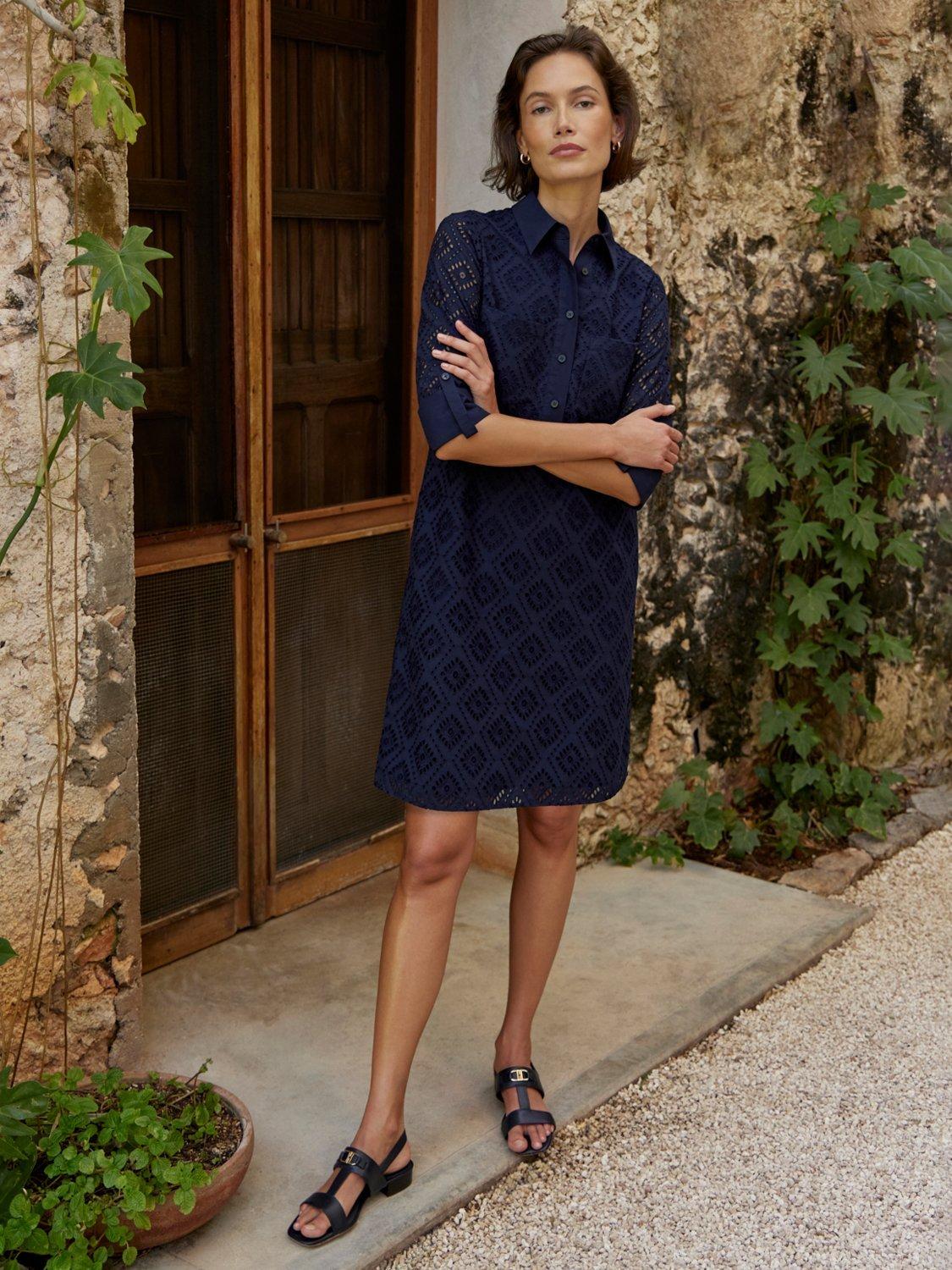 Product image 5 of 6, which shows Hobbs Marcia Broderie Tunic Dress, Navy Blue, 10