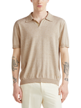 Benetton Cotton Blend Regular Fit Short Sleeve Knitted Polo Shirt, Beige