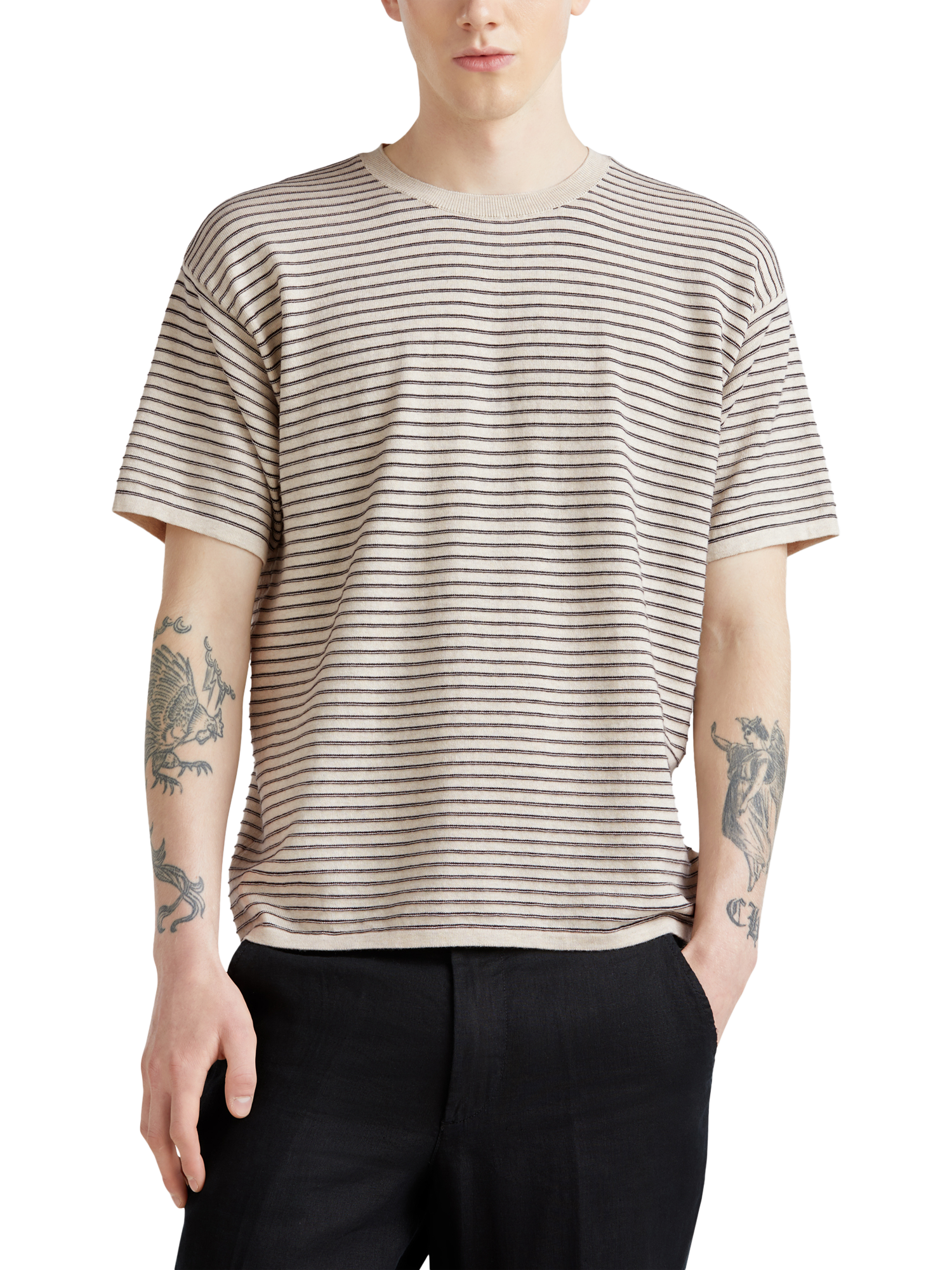 Product image 1 of 6, which shows Benetton Cotton Regular Fit Short Sleeve Stripe T-Shirt, Multi, XL