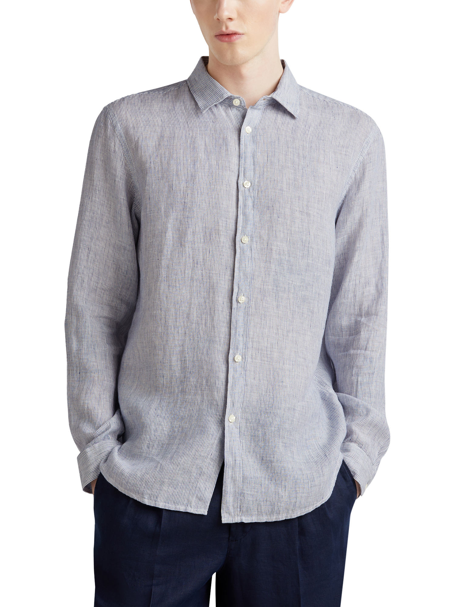 Product image 1 of 4, which shows Benetton Linen Regular Fit Shirt, Blue, XXL