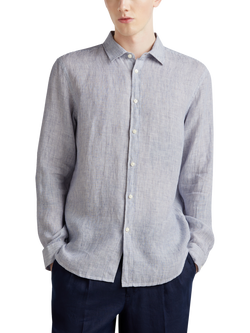 Benetton Linen Regular Fit Shirt, Blue, Blue