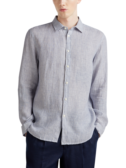 Benetton Linen Regular Fit Shirt, Blue, Blue