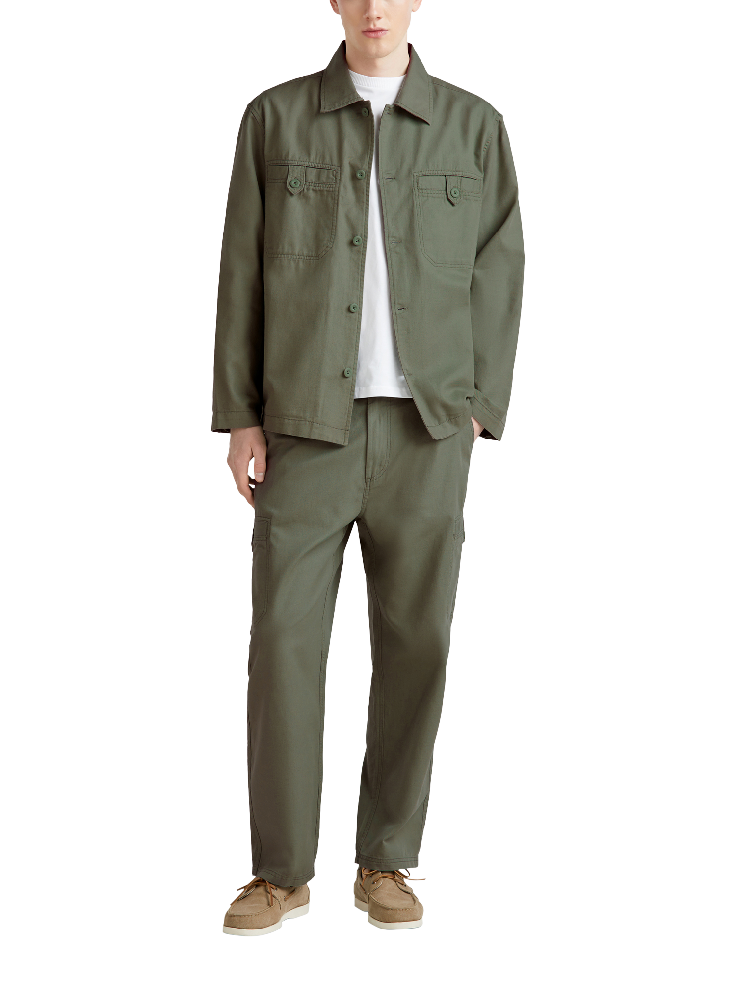 Product image 3 of 5, which shows Benetton Linen Blend Regular Fit Utility Shirt, Mid Green, XXL