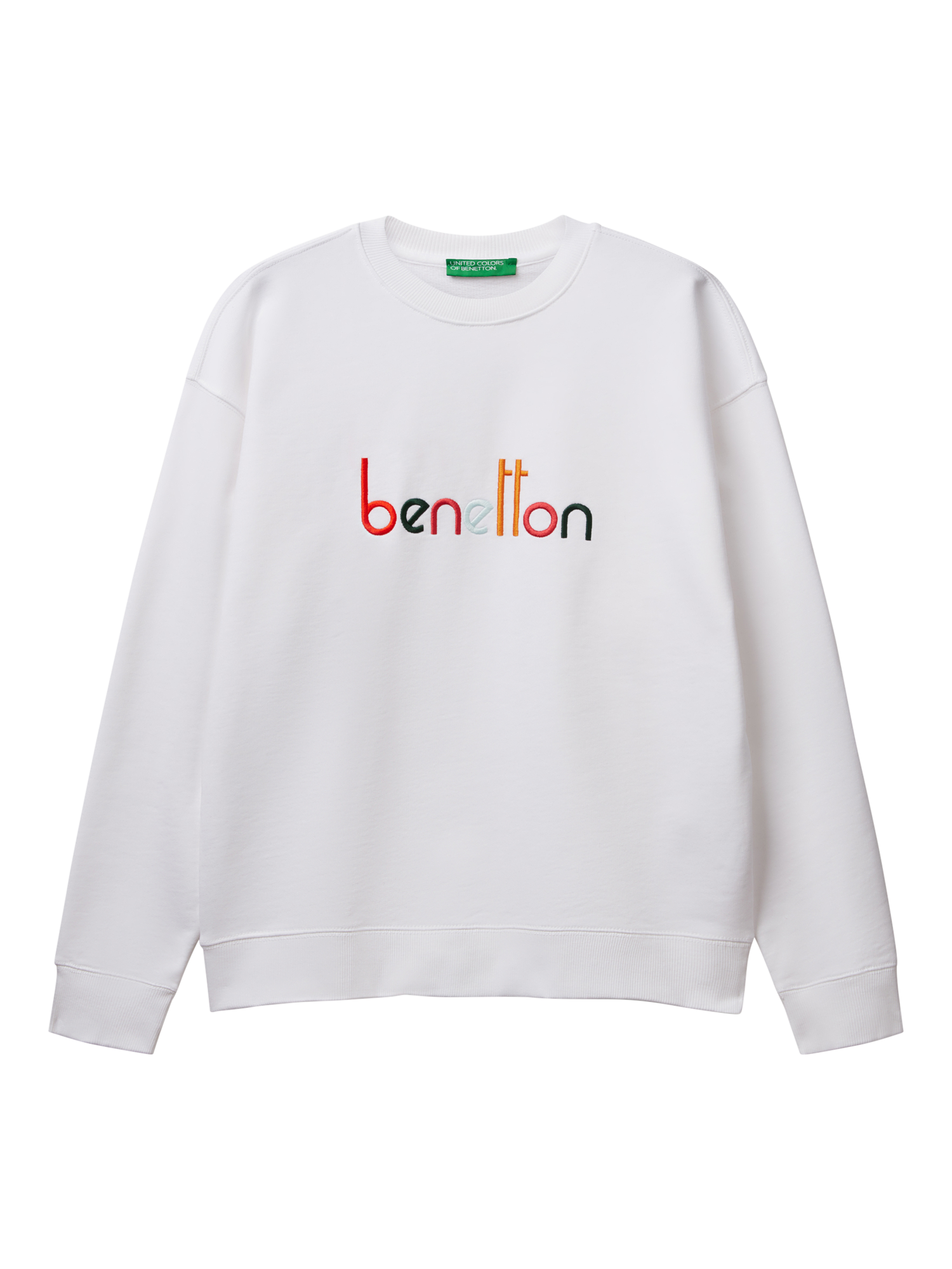 Product image 3 of 4, which shows Benetton Crew Neck Sweatshirt, White/Multi, M
