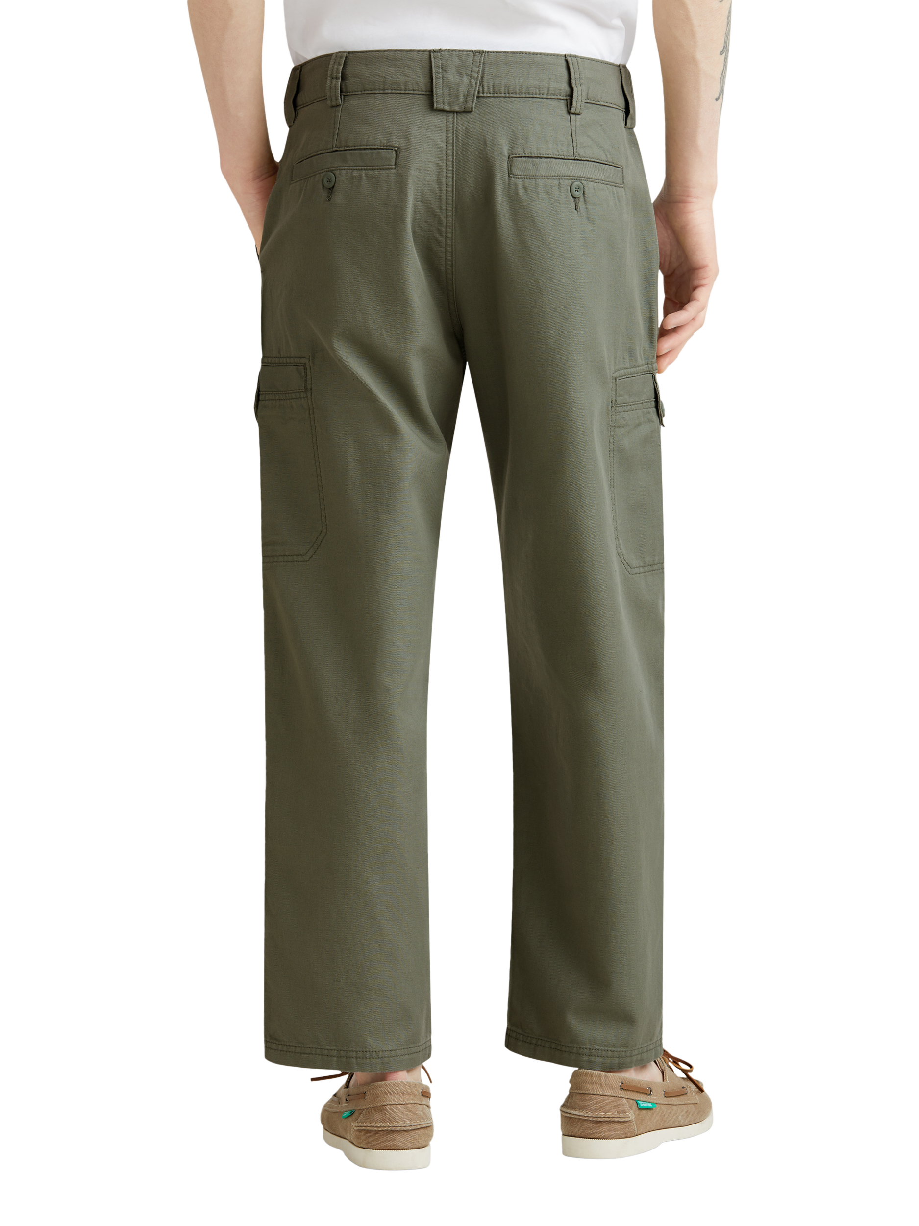 Product image 2 of 5, which shows Benetton Straight Fit Cargo Trousers, Mid Green, 32R