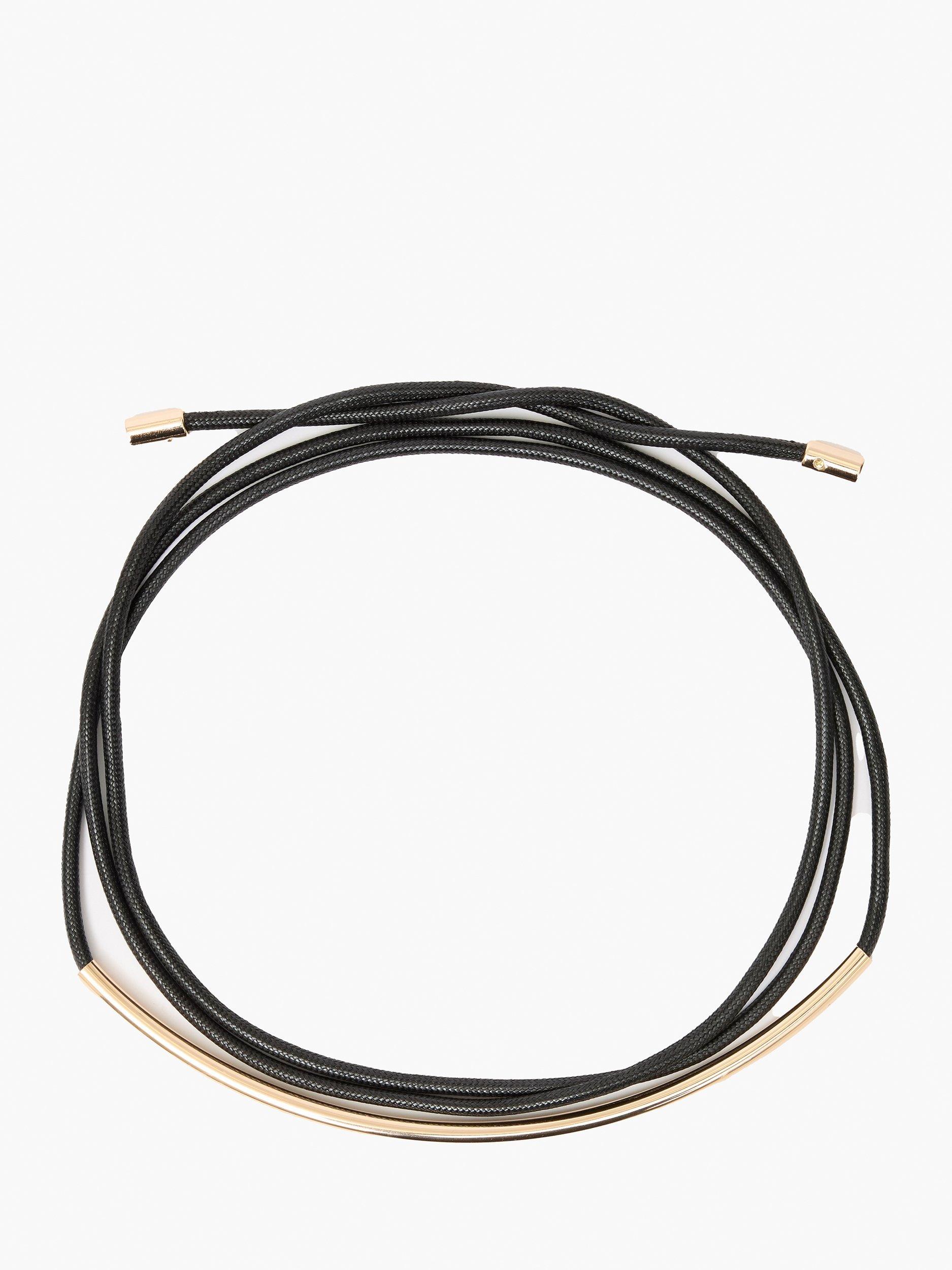 Product image 1 of 4, which shows French Connection Tubular Tie Belt, Black/Gold, One Size