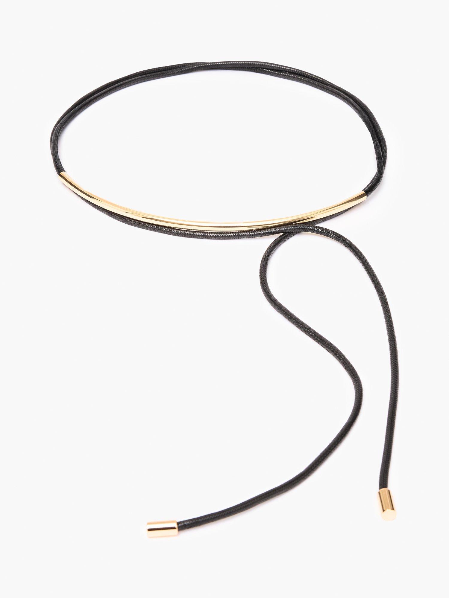 Product image 4 of 4, which shows French Connection Tubular Tie Belt, Black/Gold, One Size