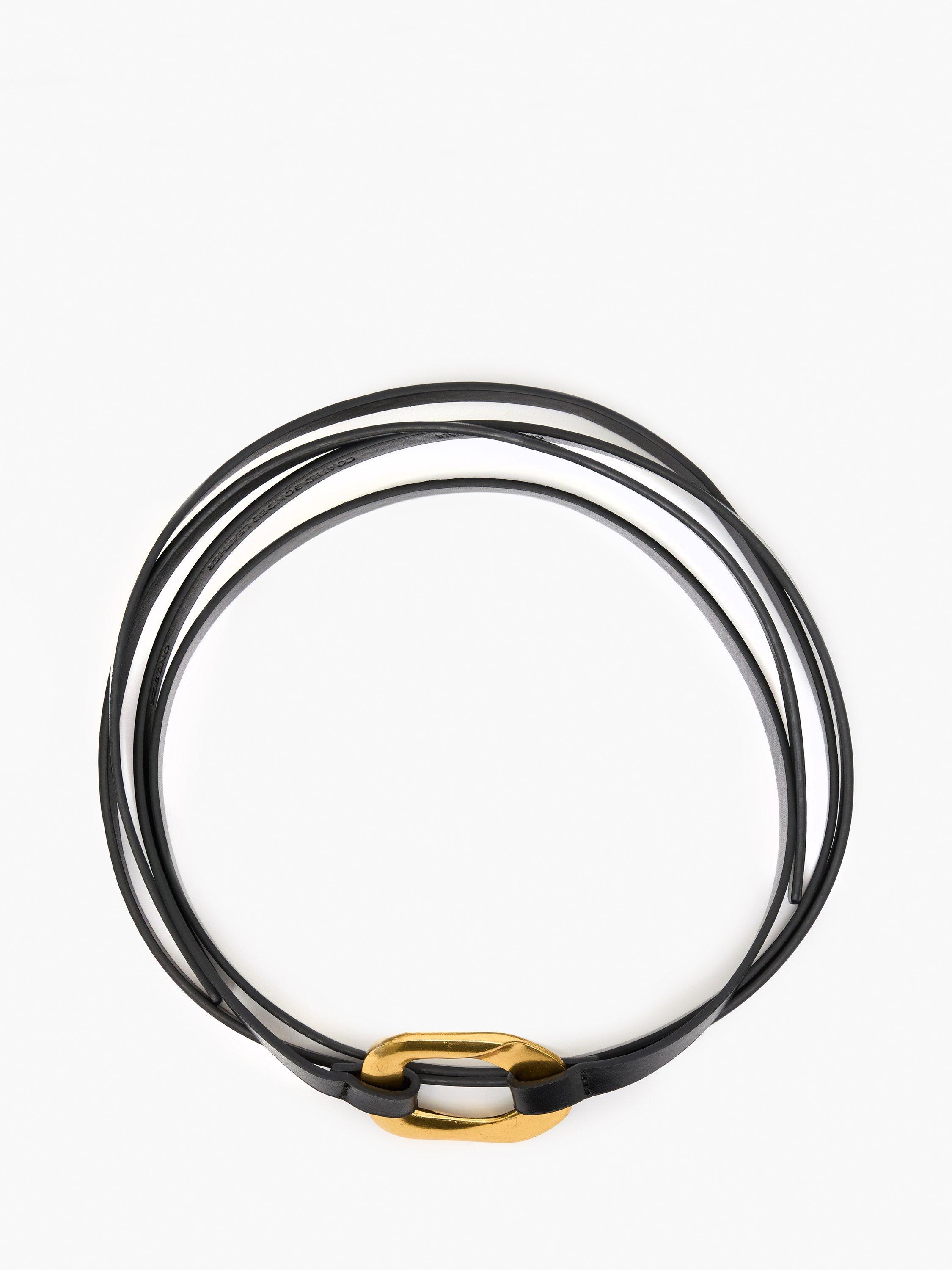 Product image 3 of 4, which shows French Connection Ornate Buckle Skinny Tie Belt, Black/Gold, One Size