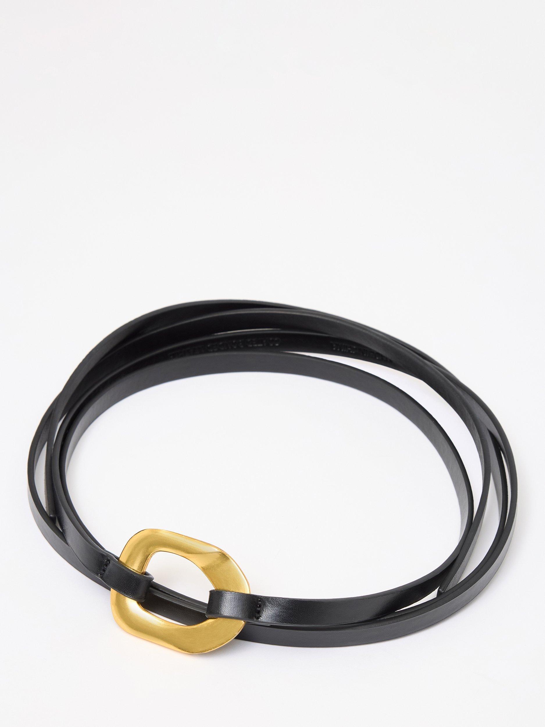 Product image 4 of 4, which shows French Connection Ornate Buckle Skinny Tie Belt, Black/Gold, One Size