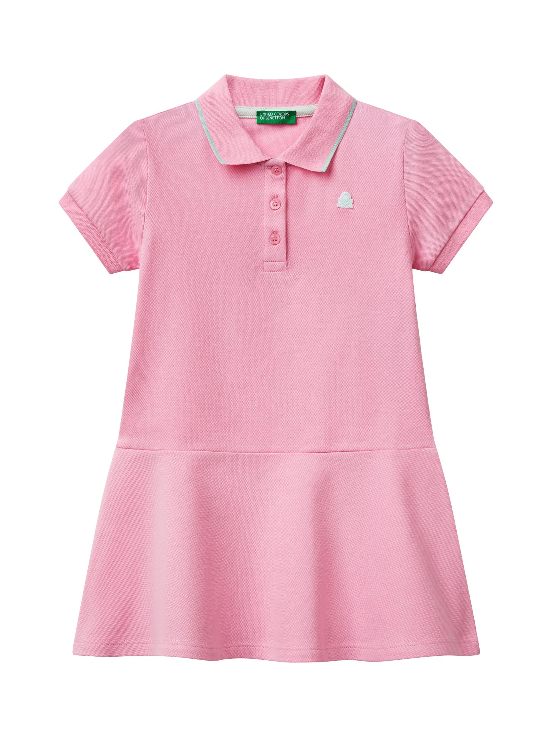 Product image 1 of 3, which shows Benetton Cotton Blend Polo Shirt Dress, Pink, 2-3 yrs