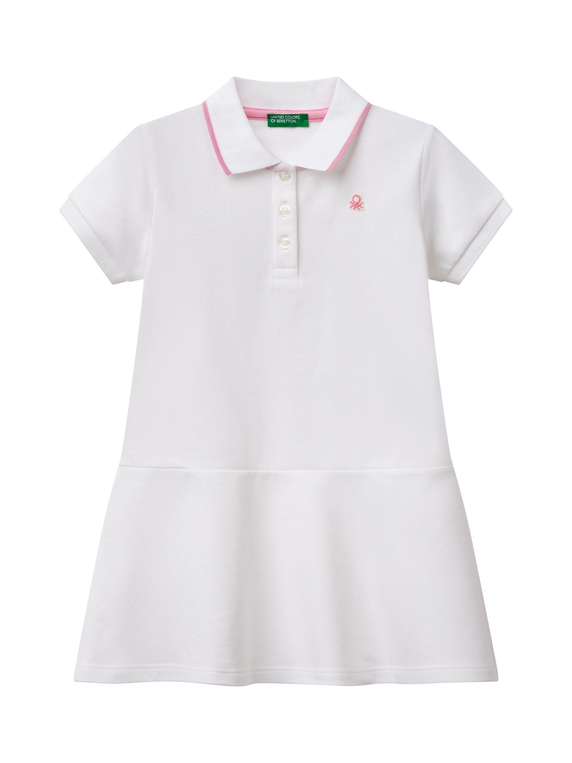 Product image 1 of 3, which shows Benetton Cotton Blend Polo Shirt Dress, Optical White, 5-6 yrs