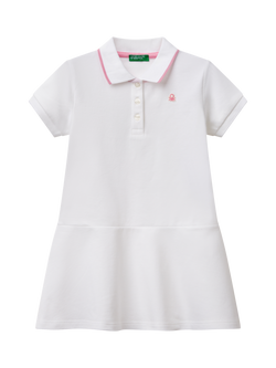 Benetton Cotton Blend Polo Shirt Dress, Optical White