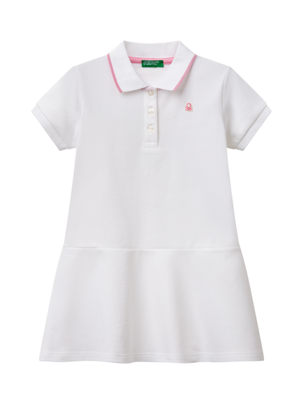 Benetton Cotton Blend Polo Shirt Dress, Optical White
