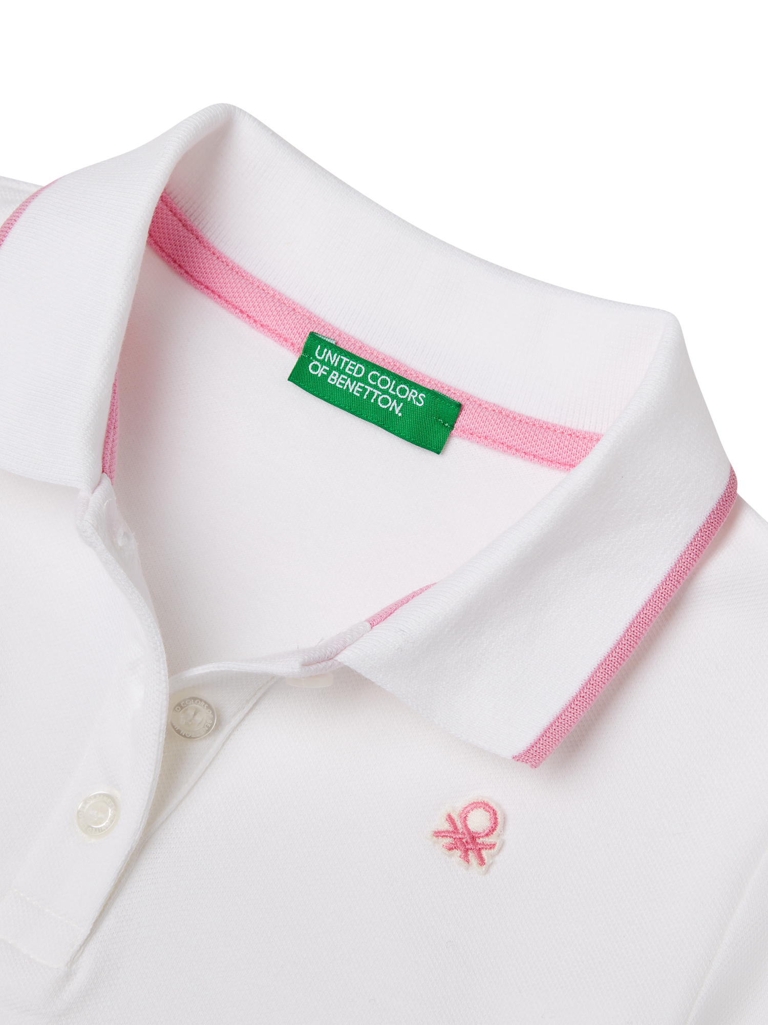 Product image 3 of 3, which shows Benetton Cotton Blend Polo Shirt Dress, Optical White, 5-6 yrs
