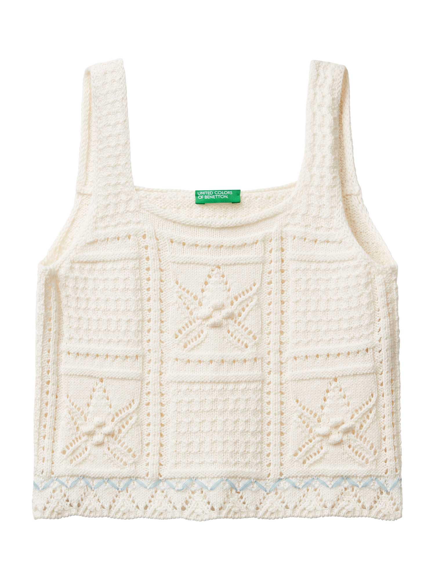 Product image 1 of 3, which shows Benetton Kids' Textured Knit Vest Top, Offwhite, 7-8 years