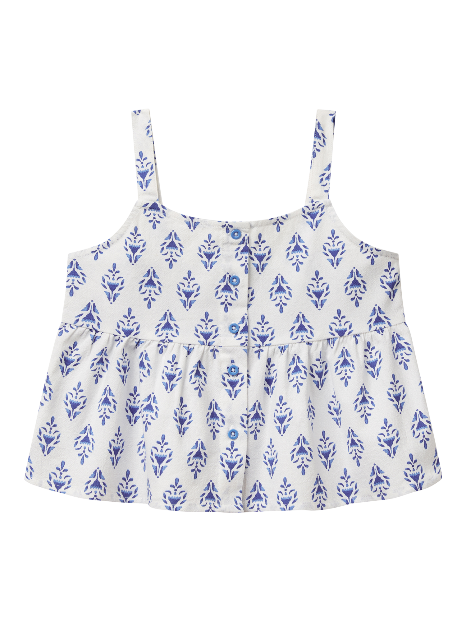 Product image 1 of 3, which shows Benetton Kids' Cotton Floral Sleeveless Top, Cream/Blue, 10-11 years