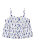 Benetton Kids' Cotton Floral Sleeveless Top, Cream/Blue