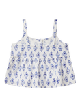 Benetton Kids' Cotton Floral Sleeveless Top, Cream/Blue