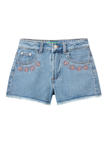 Benetton Kids' Junior Denim Shorts, Medium Blue, Medium Blue Denim