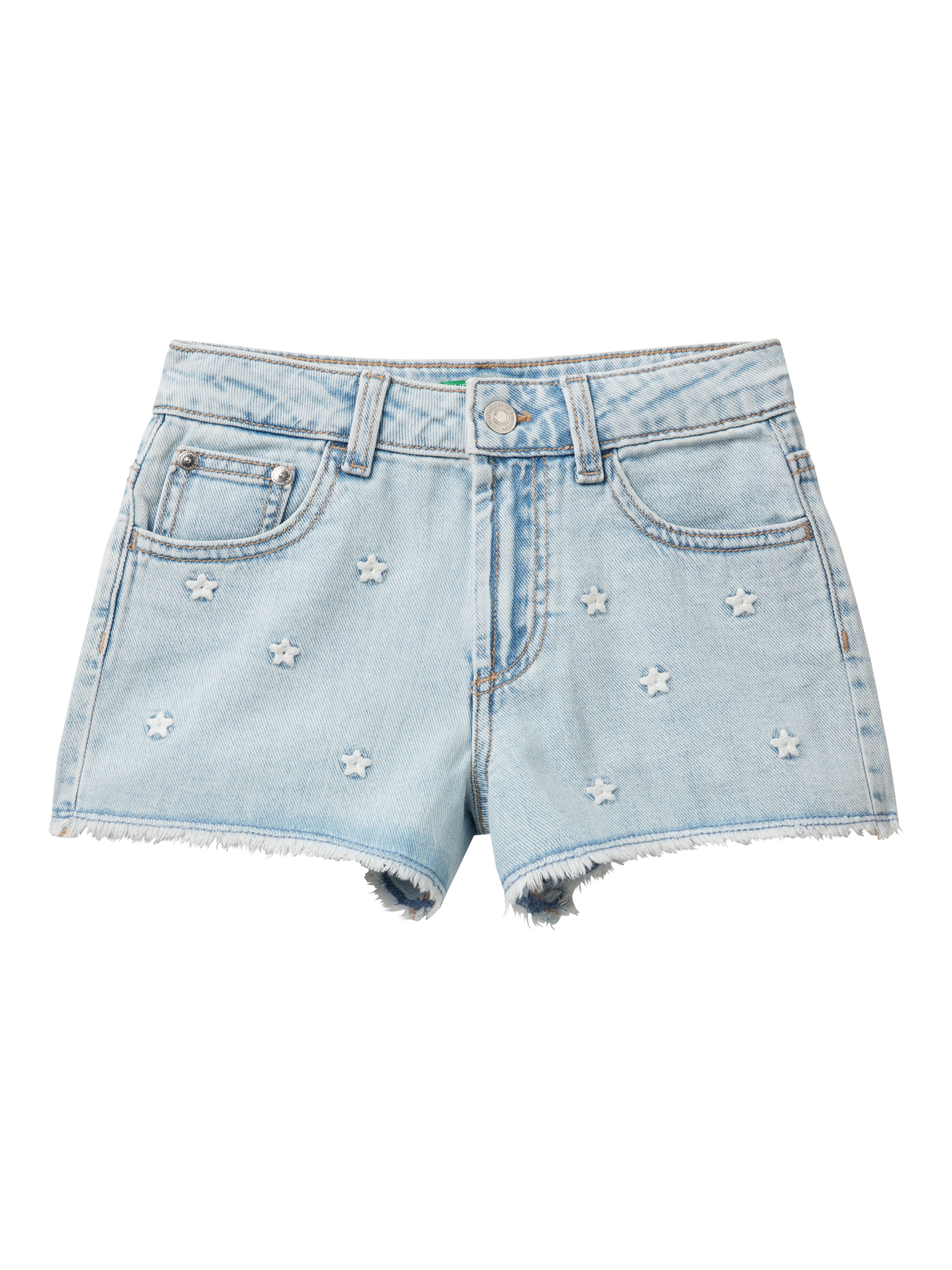 Product image 1 of 3, which shows Benetton Kids' Junior Denim Shorts, Light Blue Denim, 6-7 years