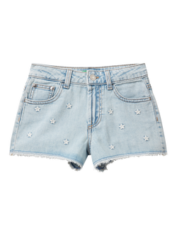 Benetton Kids' Junior Denim Shorts, Light Blue, Light Blue Denim