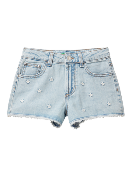 Benetton Kids' Junior Denim Shorts, Light Blue, Light Blue Denim