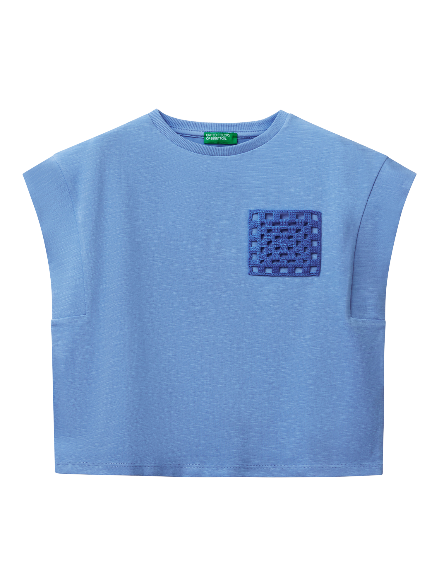 Product image 1 of 3, which shows Benetton Kids' Boxy Sleeveless T-Shirt, Periwinkle, 6-7 years
