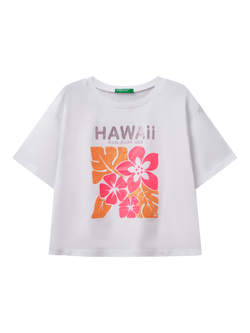 Benetton Kids' Cotton Graphic T-Shirt, Optical White, Optical White